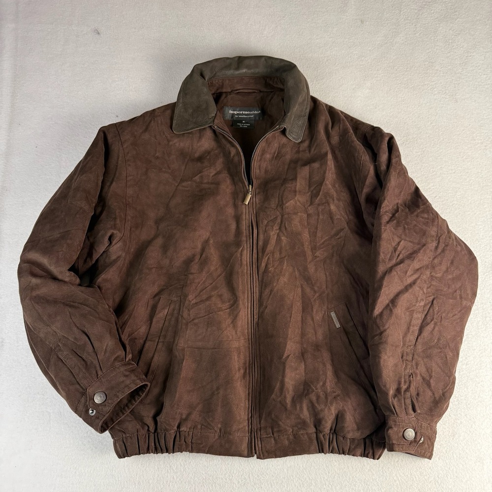 Weatherproof Impermeable Brown Faux Suede Bomber Jacket Mens Medium WPL 11590